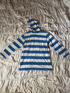 Striped Blue & White Hooded Knit Pullover